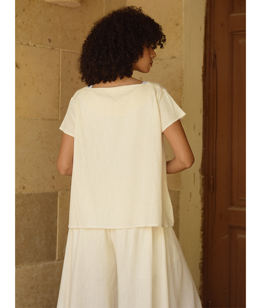 Off White Linen Relaxed Top handmade in Egypt & available at Jozee boutique