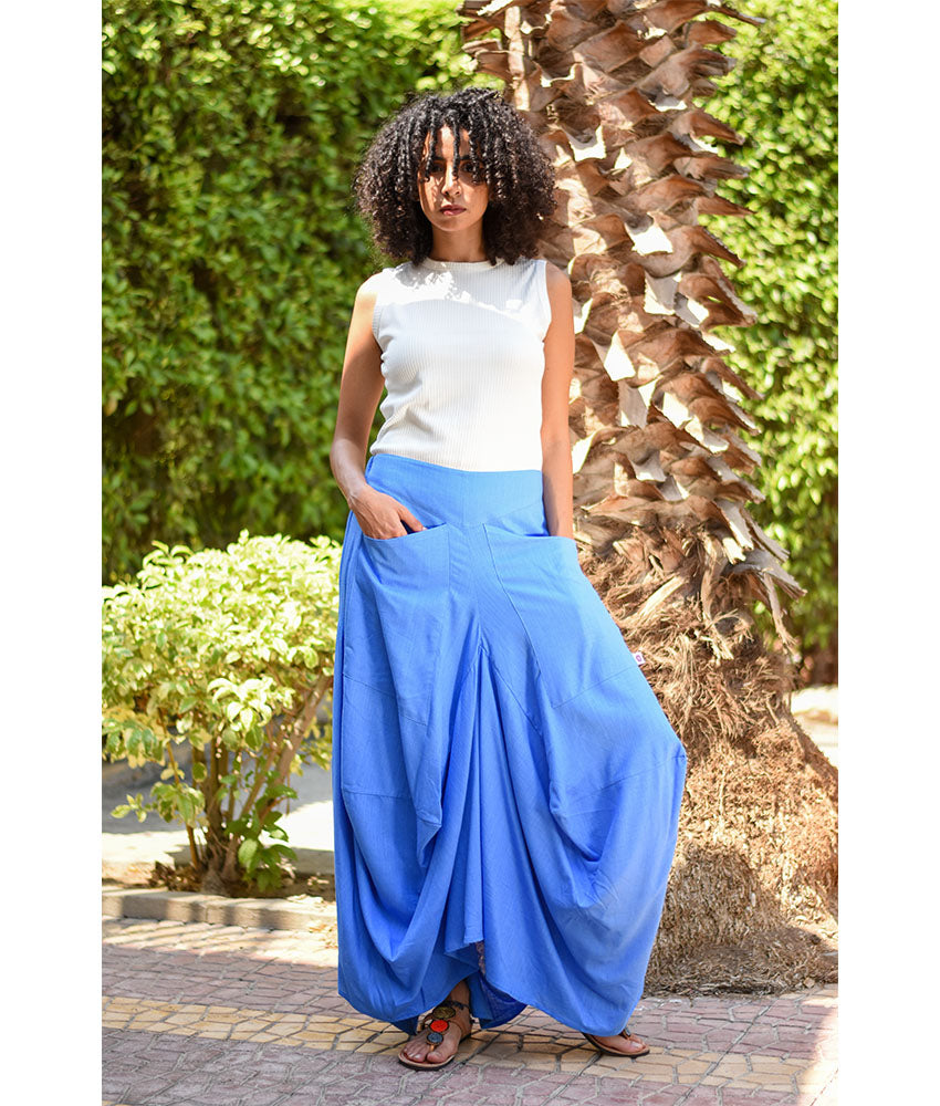 Denim Blue Linen Sherwal Skirt handmade in Egypt & available at Jozee Boutique.