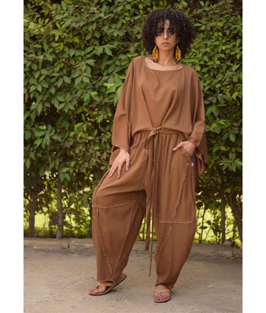 Brown Kimono Linen Top handmade in Egypt & available at Jozee Boutique.