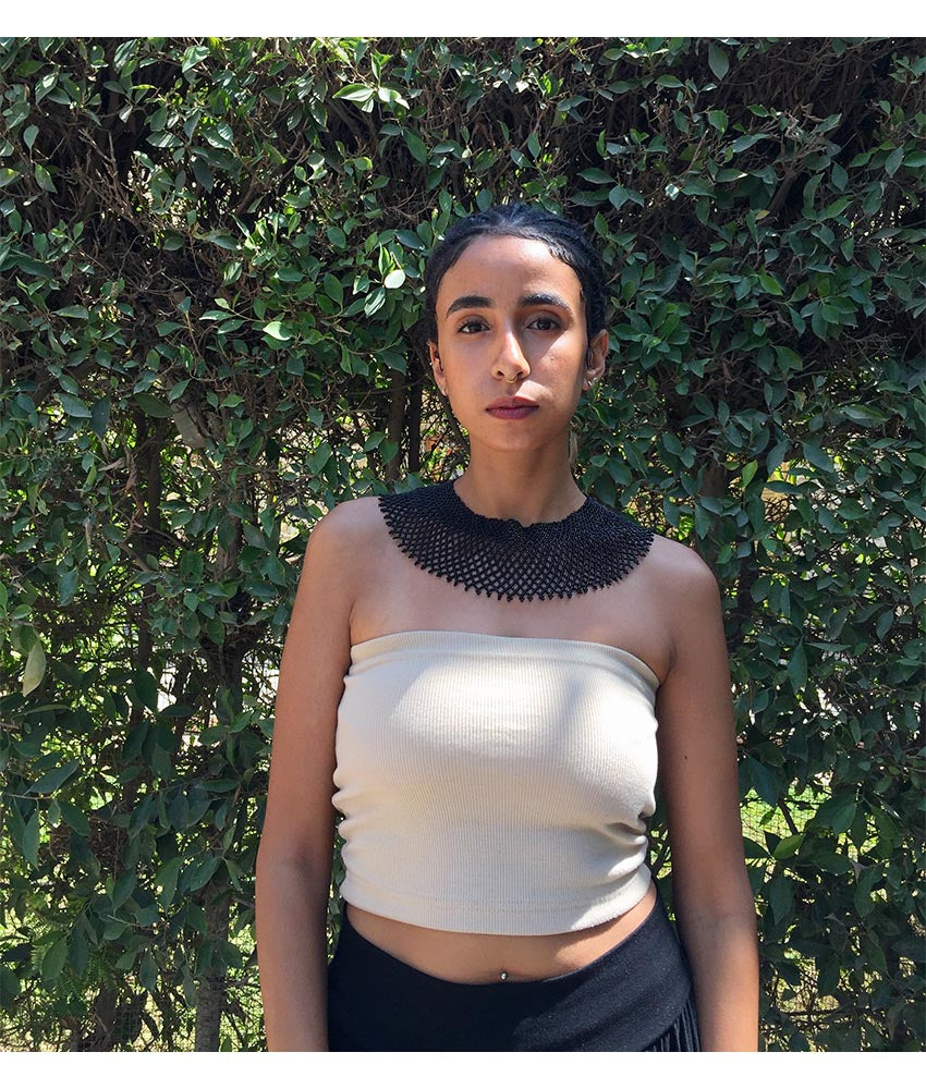 Black French Loom Beaded Necklace handmade in Egypt & available at Jozee Boutique.