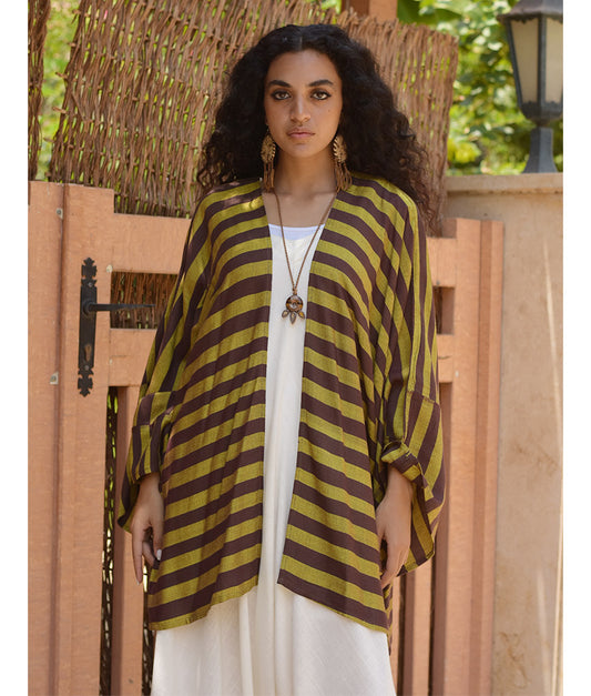 Olive & Brown Handwoven Viscose Cardigan handmade in Egypt & available at Jozee Boutique.