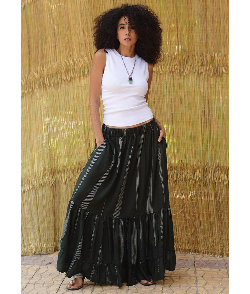 Black Handwoven Ruffle Skirt