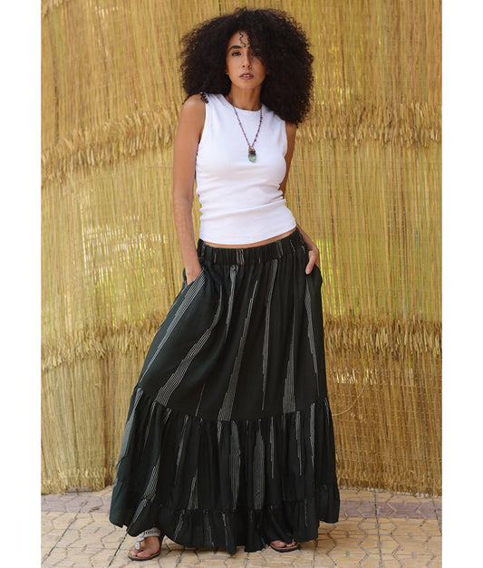 Black Handwoven Ruffle Skirt