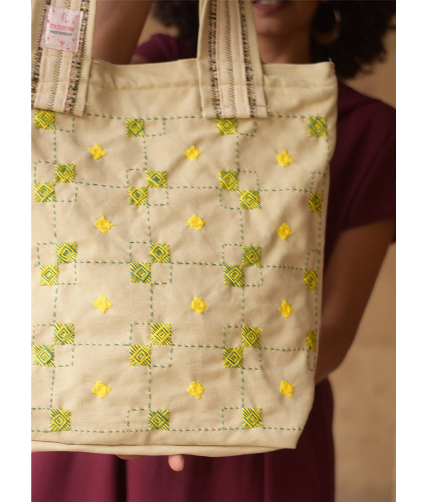 Beige Embroidered Tote Bag handmade in Egypt & available in Jozee boutique