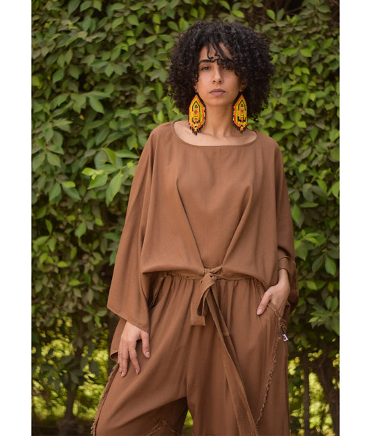 Brown Kimono Linen Top handmade in Egypt & available at Jozee Boutique.