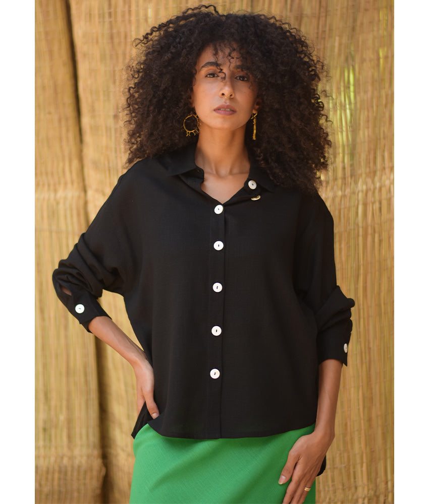 Black Linen Oversized Shirt