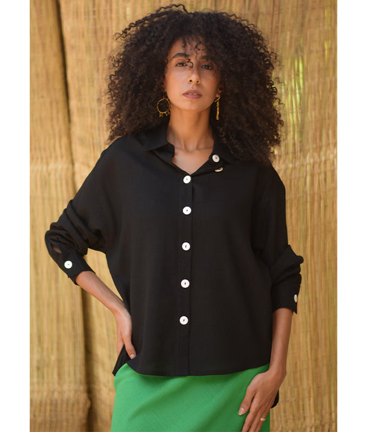 Black Linen Oversized Shirt