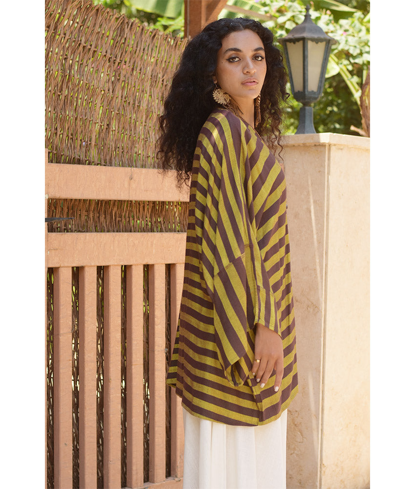 Olive & Brown Handwoven Viscose Cardigan handmade in Egypt & available at Jozee Boutique.