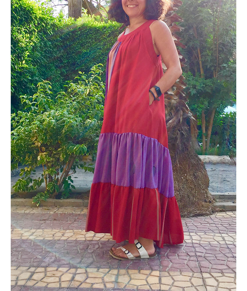 Multicolored Flowy Viscose Dress handmade in Egypt & available in Jozee boutique
