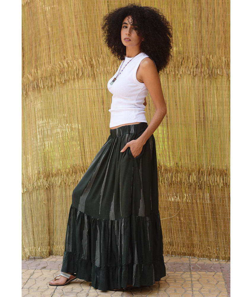 Black Handwoven Ruffle Skirt