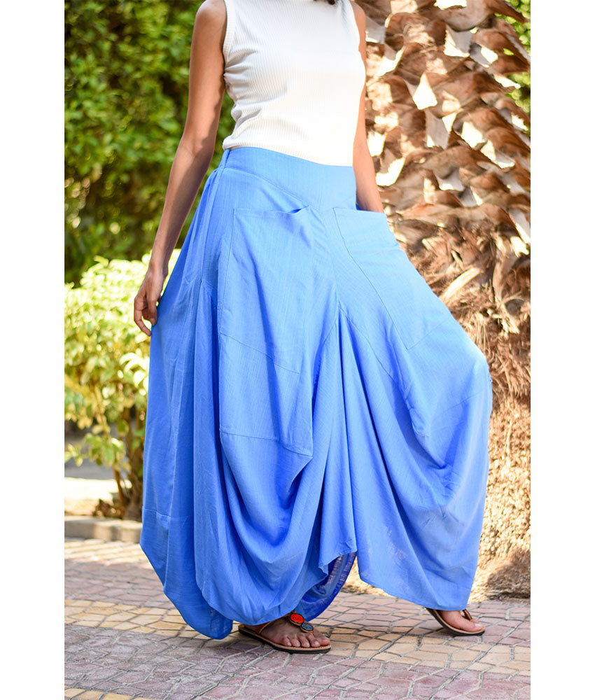 Denim Blue Linen Sherwal Skirt handmade in Egypt & available at Jozee Boutique.