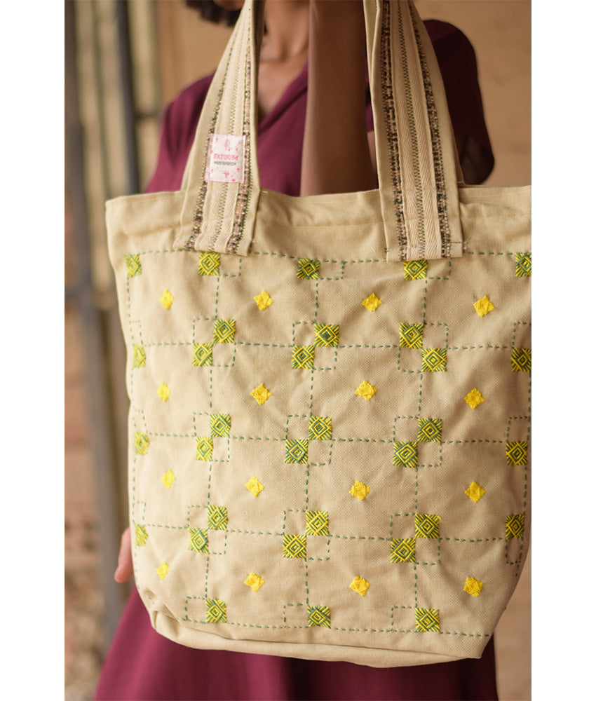 Beige Embroidered Tote Bag handmade in Egypt & available in Jozee boutique