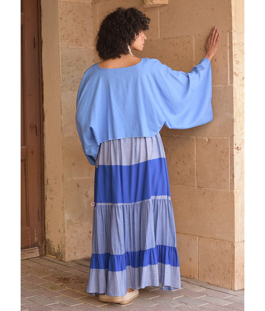 Shades of Blue Handwoven Ruffle Skirt handmade in Egypt & available at Jozee Boutique.