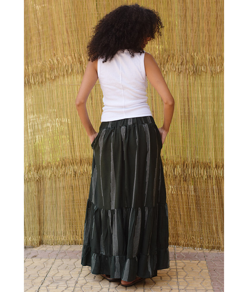Black Handwoven Ruffle Skirt