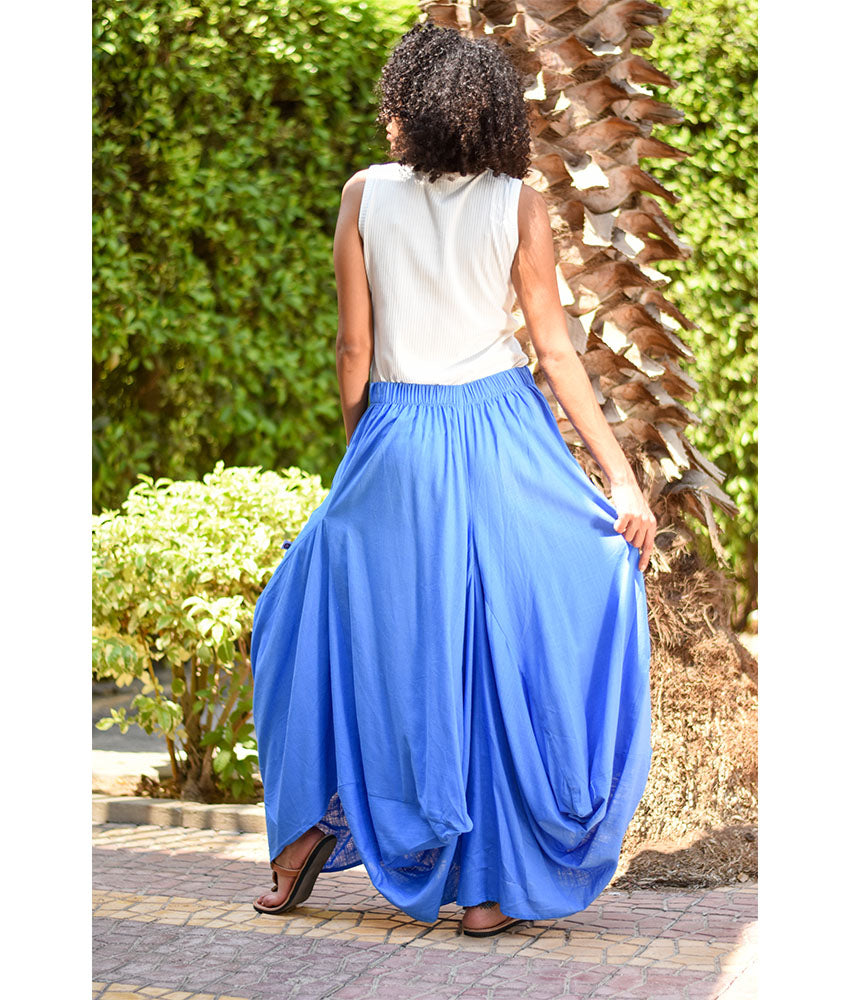 Denim Blue Linen Sherwal Skirt handmade in Egypt & available at Jozee Boutique.