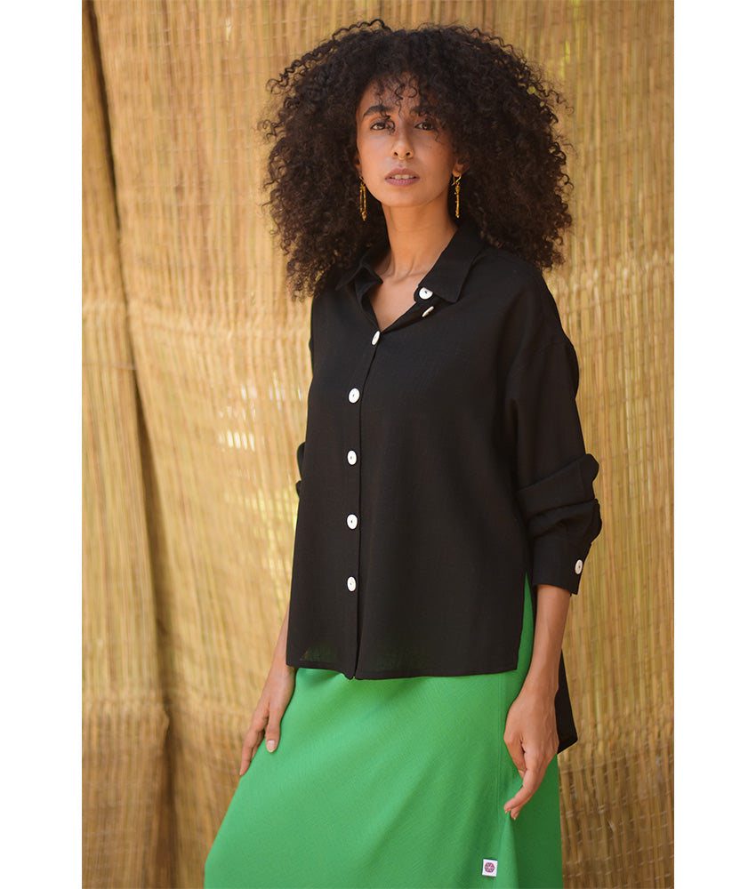 Black Linen Oversized Shirt