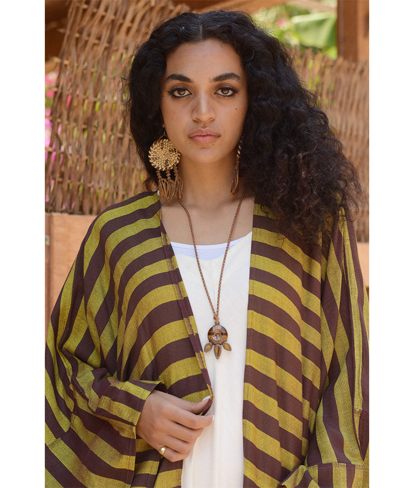 Olive & Brown Handwoven Viscose Cardigan handmade in Egypt & available at Jozee Boutique.