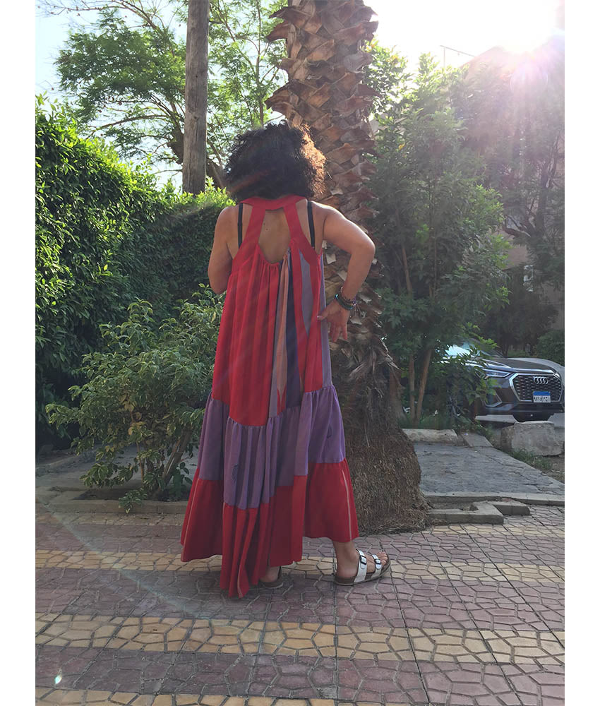 Multicolored Flowy Viscose Dress handmade in Egypt & available in Jozee boutique