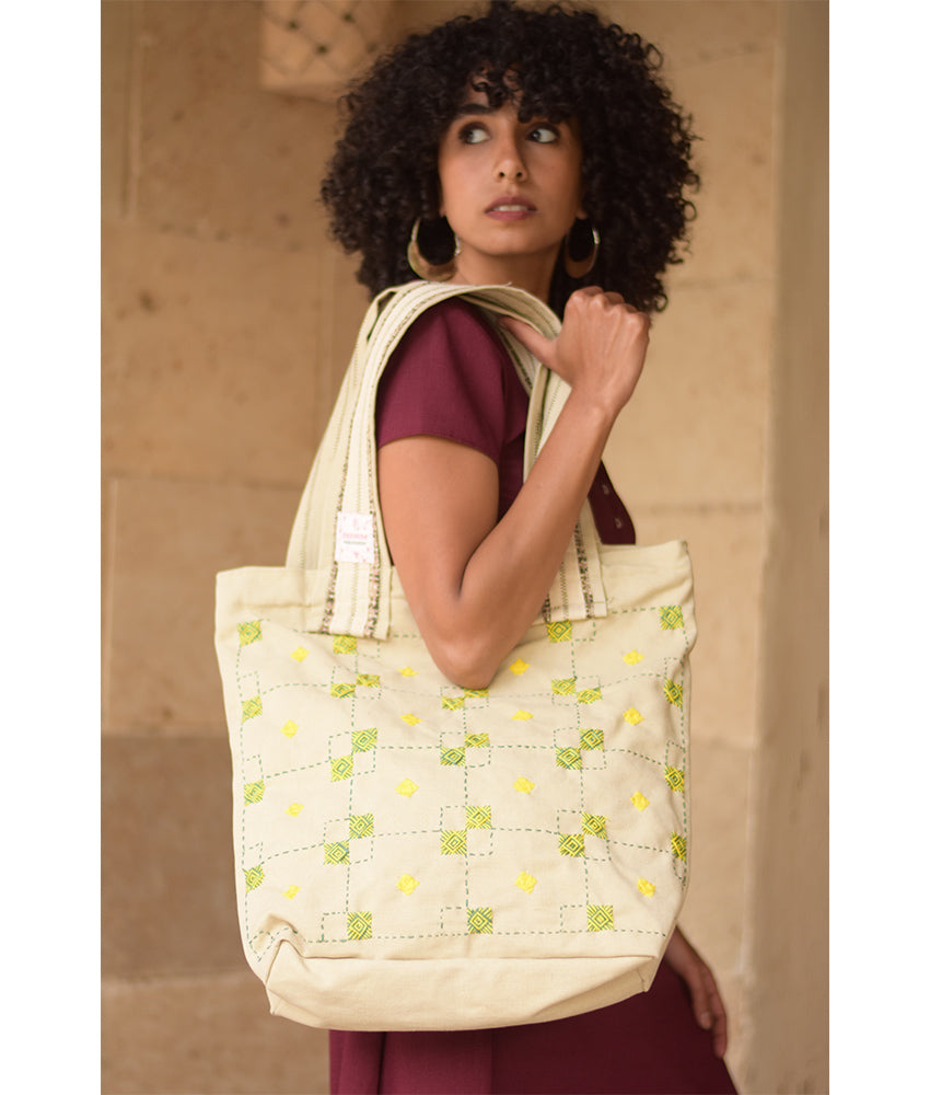 Beige Embroidered Tote Bag handmade in Egypt & available in Jozee boutique