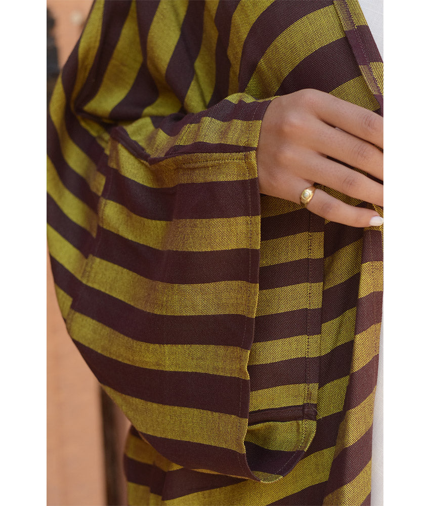 Olive & Brown Handwoven Viscose Cardigan handmade in Egypt & available at Jozee Boutique.
