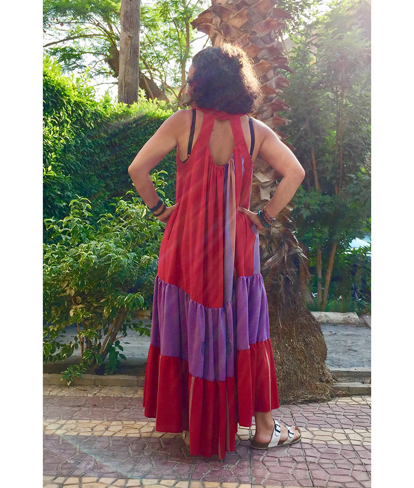 Multicolored Flowy Viscose Dress handmade in Egypt & available in Jozee boutique