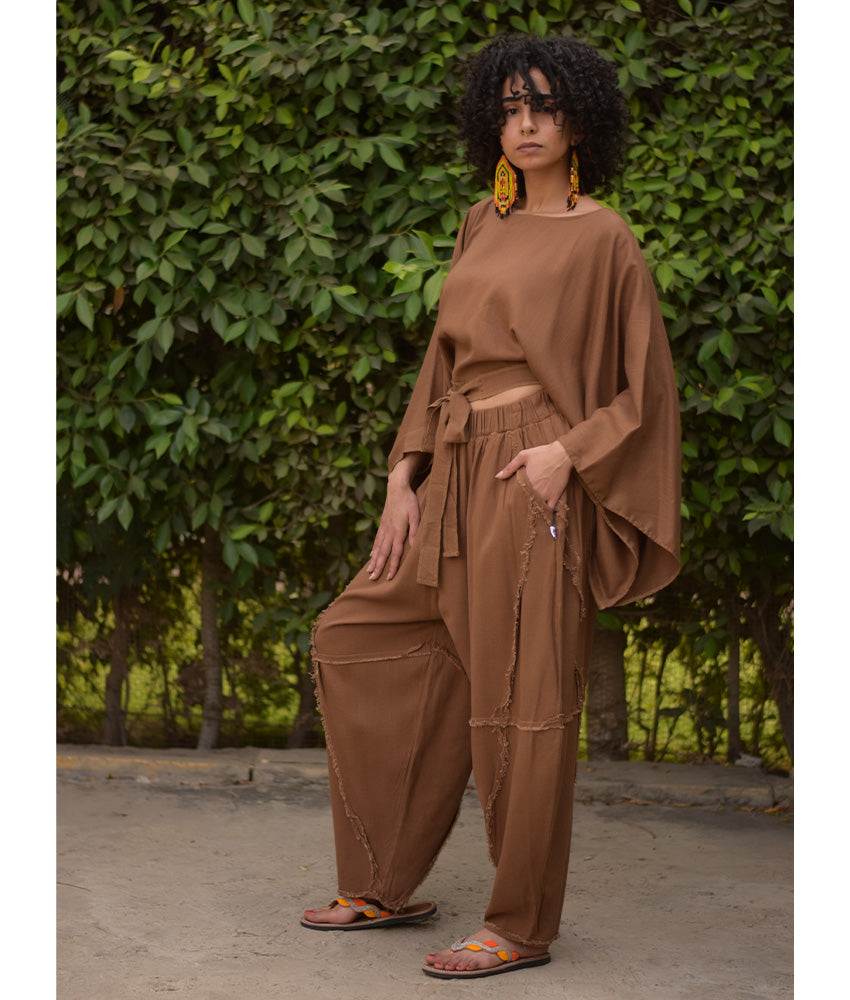 Brown Kimono Linen Top handmade in Egypt & available at Jozee Boutique.