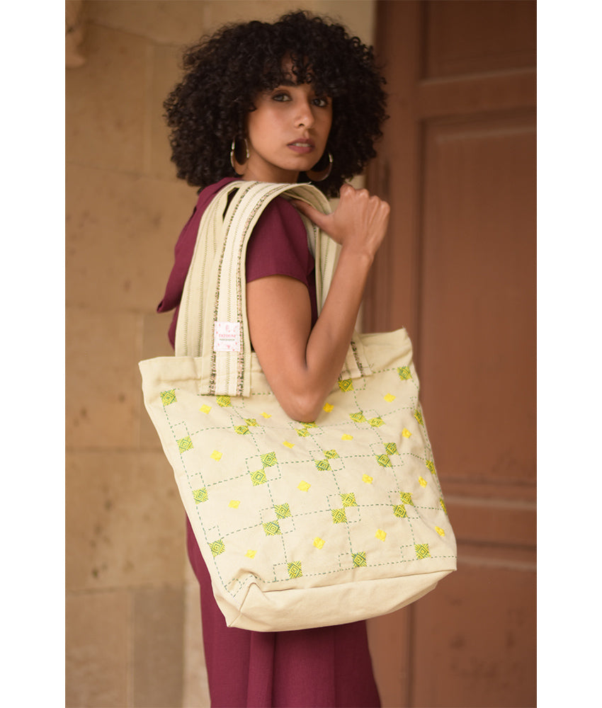 Beige Embroidered Tote Bag handmade in Egypt & available in Jozee boutique