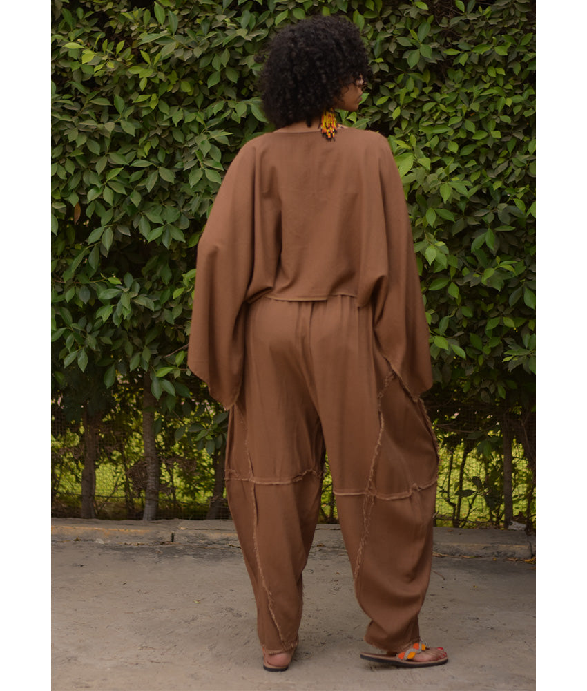 Brown Kimono Linen Top handmade in Egypt & available at Jozee Boutique.