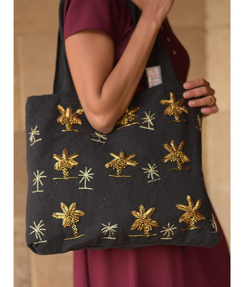 Black Embroidered Tote Bag handmade in Egypt & available in Jozee boutique