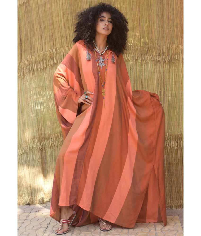 Shades of Orange Viscose Kaftan with Hoodie