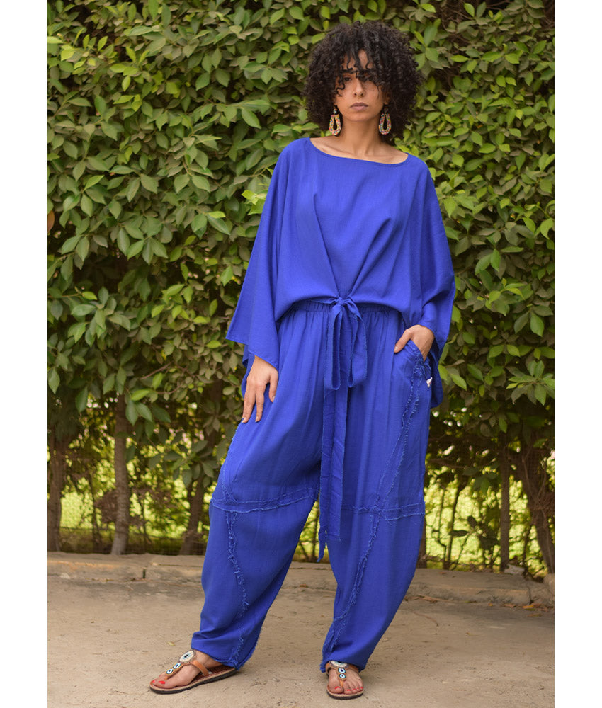 Electric Blue Kimono Linen Top handmade in Egypt & available at Jozee Boutique.