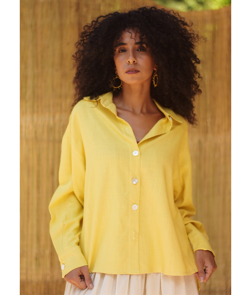 Mustard Linen Oversized Shirt