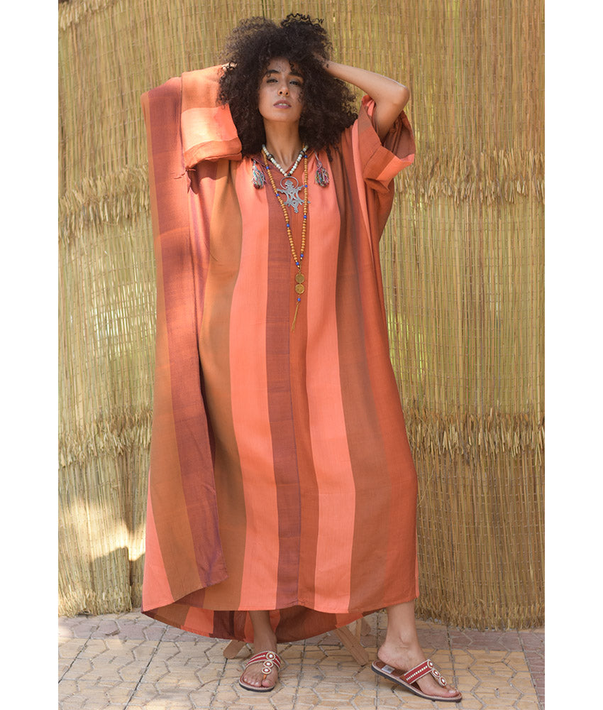 Shades of Orange Viscose Kaftan with Hoodie