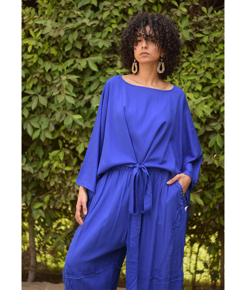 Electric Blue Kimono Linen Top handmade in Egypt & available at Jozee Boutique.