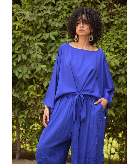 Electric Blue Kimono Linen Top handmade in Egypt & available at Jozee Boutique.