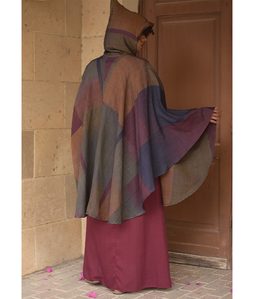 Multicolored Silk & Cotton Hooded Cape