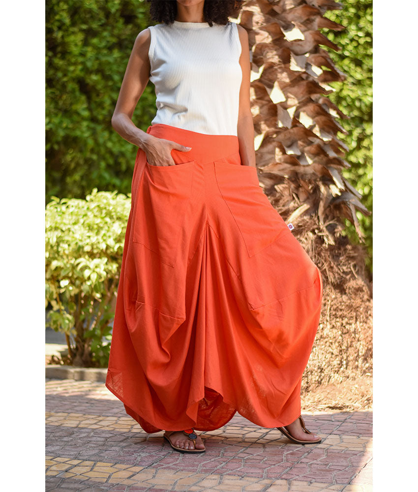 Dark Orange Linen Sherwal Skirt handmade in Egypt & available at Jozee Boutique.