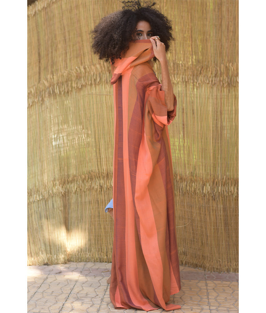 Shades of Orange Viscose Kaftan with Hoodie