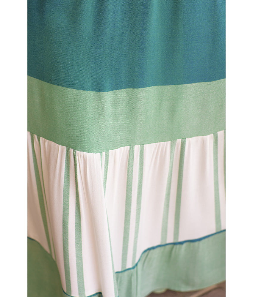 Green & White Handwoven Ruffle Skirt handmade in Egypt & available at Jozee Boutique.