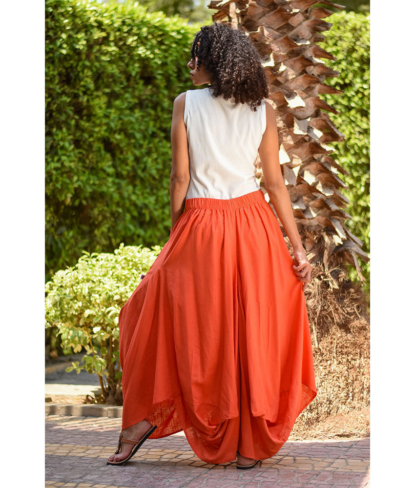 Dark Orange Linen Sherwal Skirt handmade in Egypt & available at Jozee Boutique.