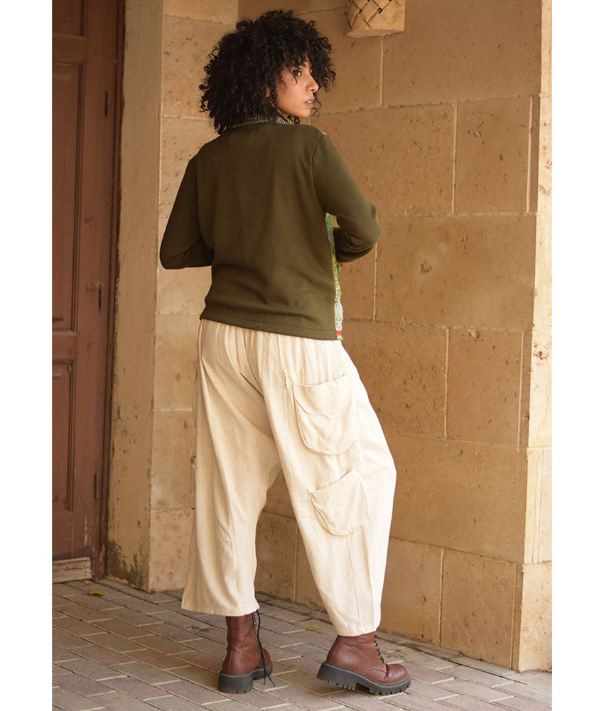 Shades of Green Cropped Akhmim Loomwoven Jacket handmade in Egypt & available at Jozee Boutique.