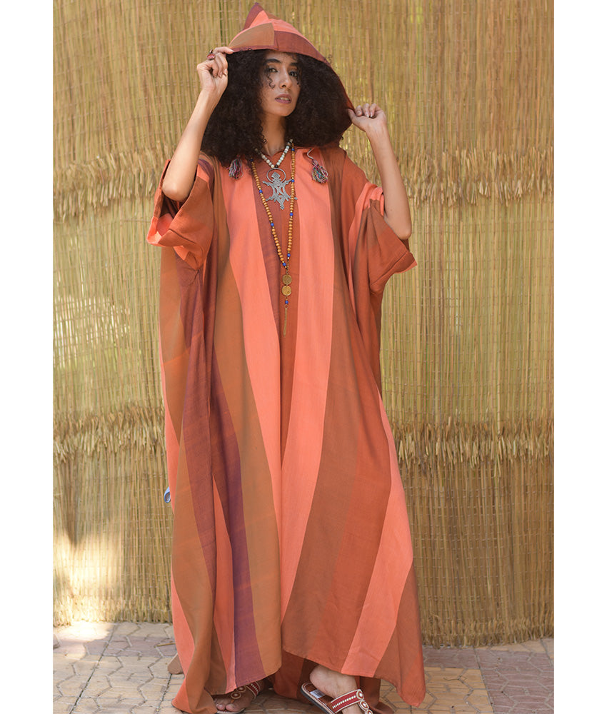 Shades of Orange Viscose Kaftan with Hoodie