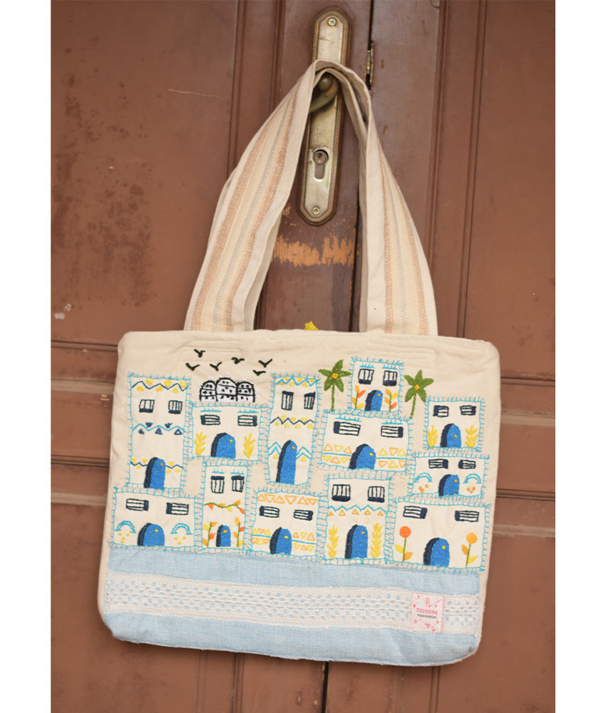 Off White Embroidered Tote Bag handmade in Egypt & available in Jozee boutique