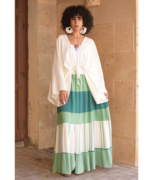 Green & White Handwoven Ruffle Skirt handmade in Egypt & available at Jozee Boutique.