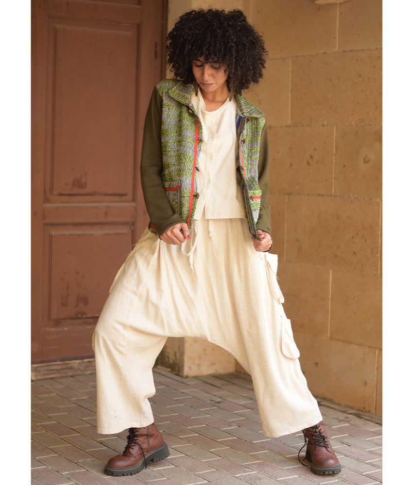 Shades of Green Cropped Akhmim Loomwoven Jacket handmade in Egypt & available at Jozee Boutique.