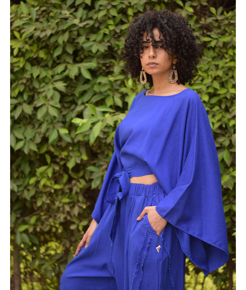 Electric Blue Kimono Linen Top handmade in Egypt & available at Jozee Boutique.