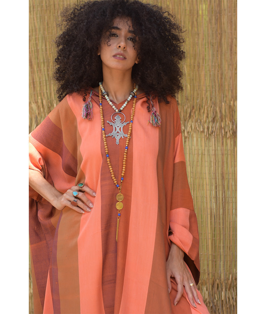 Shades of Orange Viscose Kaftan with Hoodie