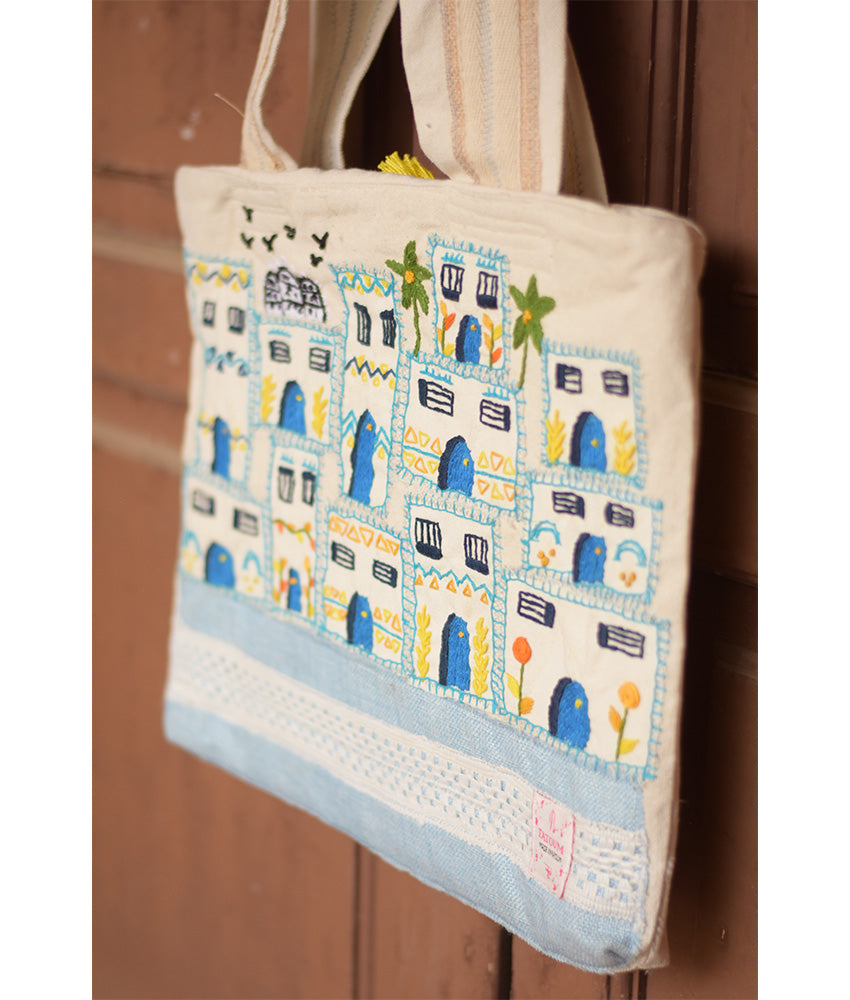 Off White Embroidered Tote Bag handmade in Egypt & available in Jozee boutique