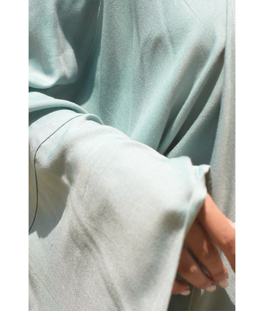 Dusty Mint Handwoven Viscose Cardigan handmade in Egypt & available at Jozee Boutique.