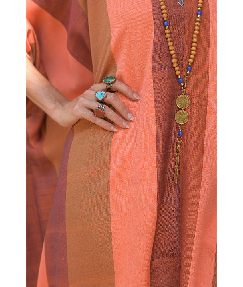Shades of Orange Viscose Kaftan with Hoodie